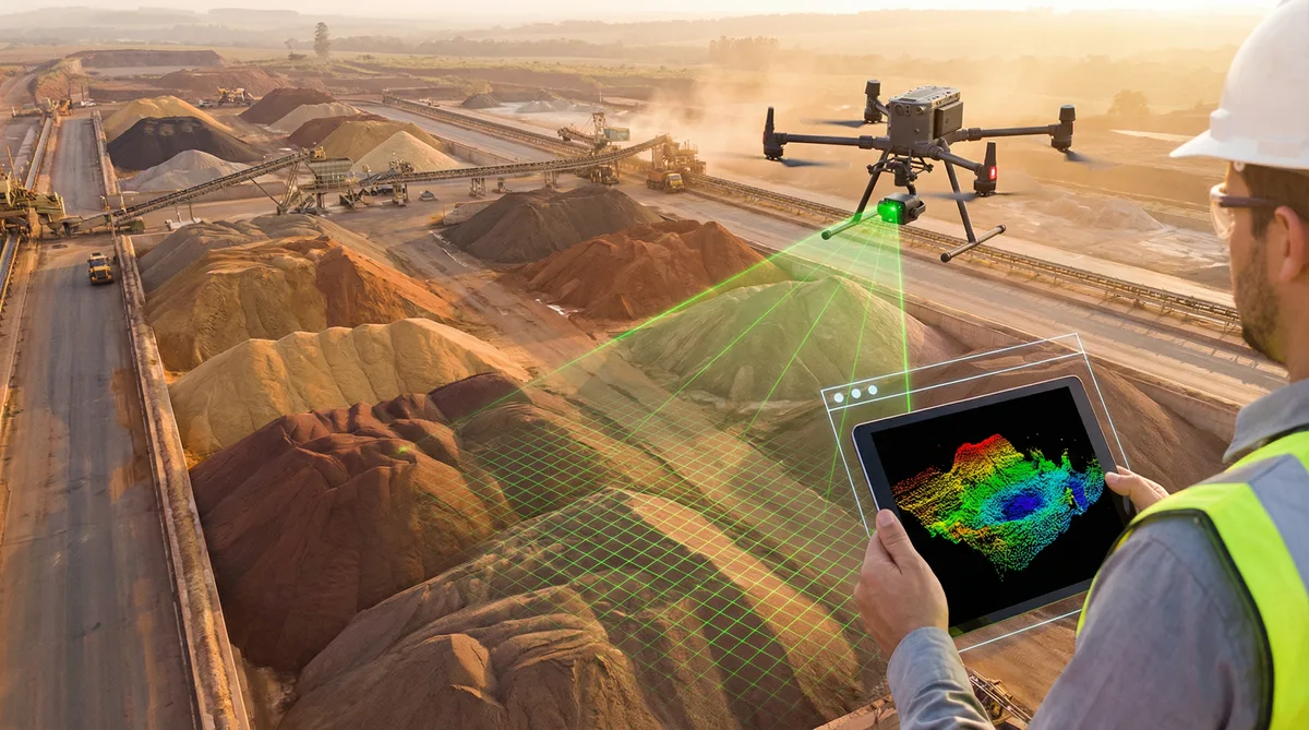 Nuvem de pontos para estoque a granel: volume preciso e controle de perdas