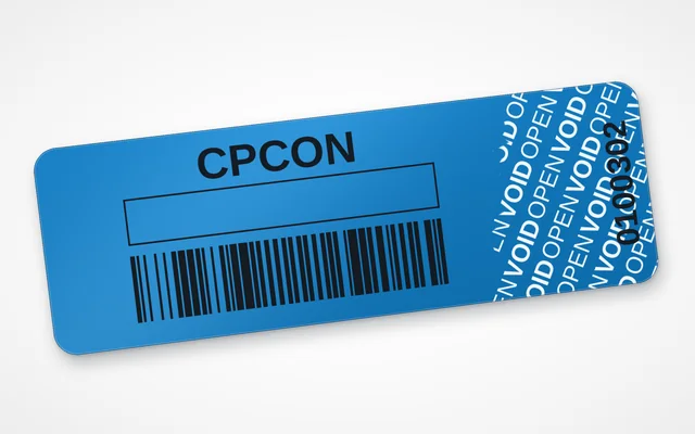Etiqueta destrutível void CPCON com código de barras