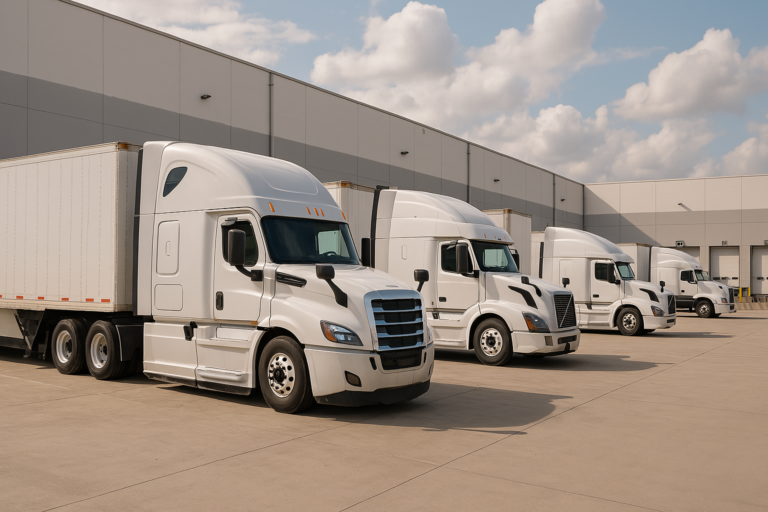 ativo imobilizado - frota de caminhões em um pátio logístico